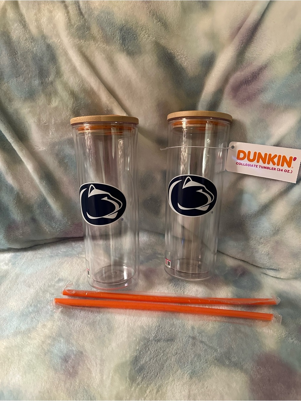 Dunkin' Penn State Clear Tumbler with Bamboo Lid - Blue Logo